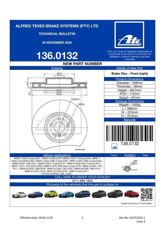 136.0132 NEW! Brake Disc for BMW, TOYOTA SUPRA V. featured image